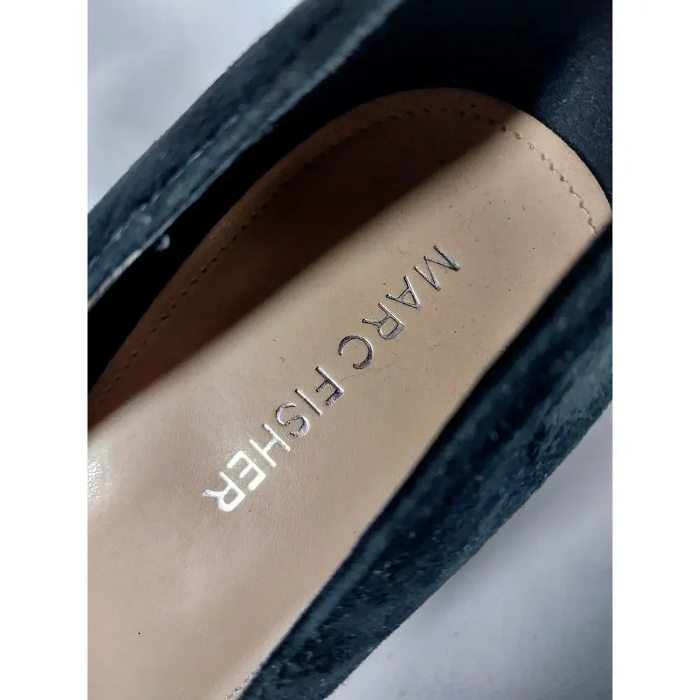 MARC FISHER! BLACK GENUINE SUEDE LEATHER CHUNKY HEEL POINTY TOE PUMPS, HEELS! 9M
